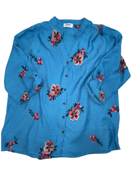 Kindred Blue Embroidered Button-Up Blouse – Size 2X