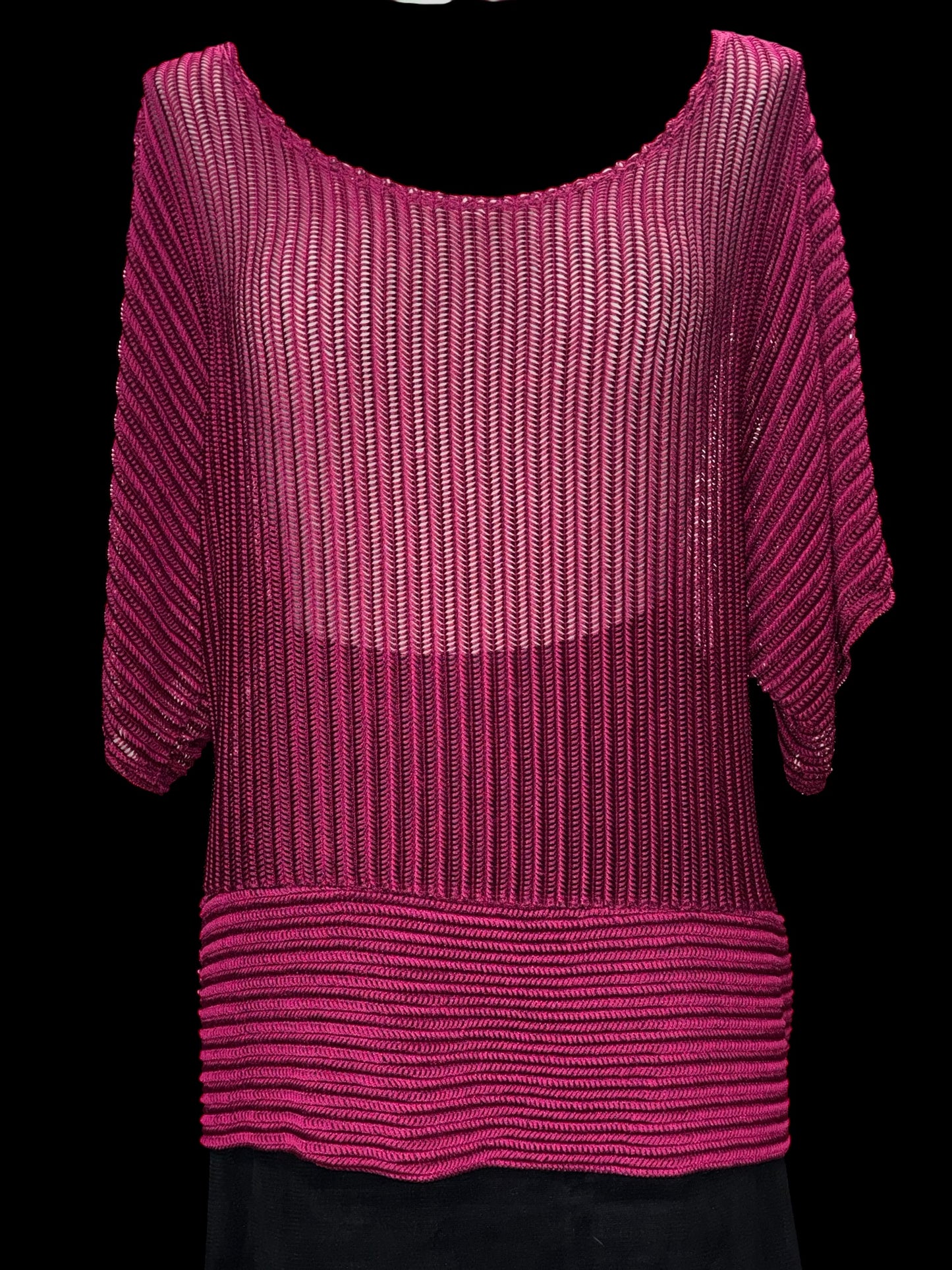R. Marks New York Fuchsia Open-Knit Dolman Sweater Top – Size 2X, Made in USA