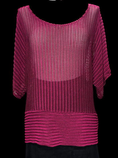 R. Marks New York Fuchsia Open-Knit Dolman Sweater Top – Size 2X, Made in USA