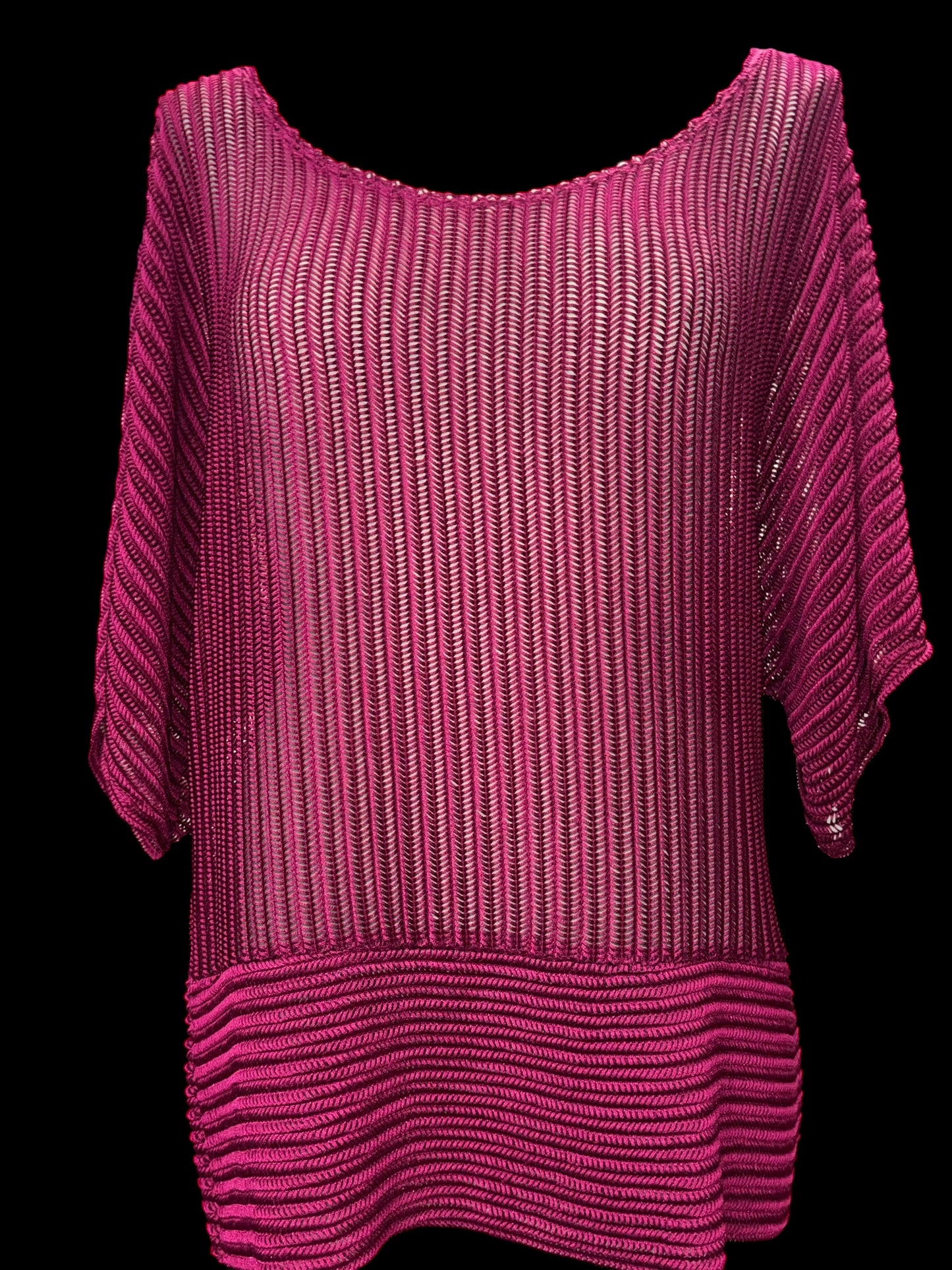R. Marks New York Fuchsia Open-Knit Dolman Sweater Top – Size 2X, Made in USA