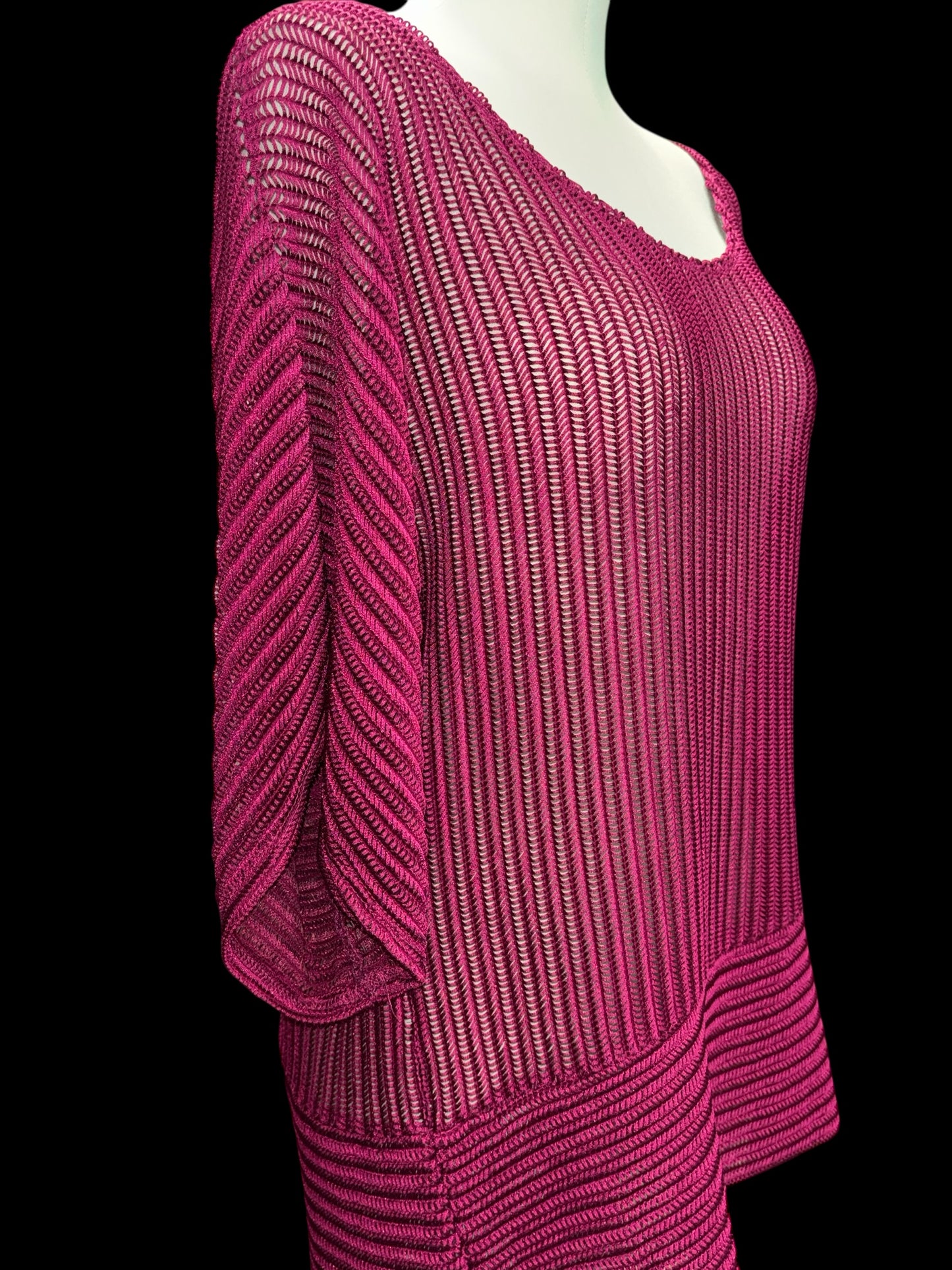 R. Marks New York Fuchsia Open-Knit Dolman Sweater Top – Size 2X, Made in USA