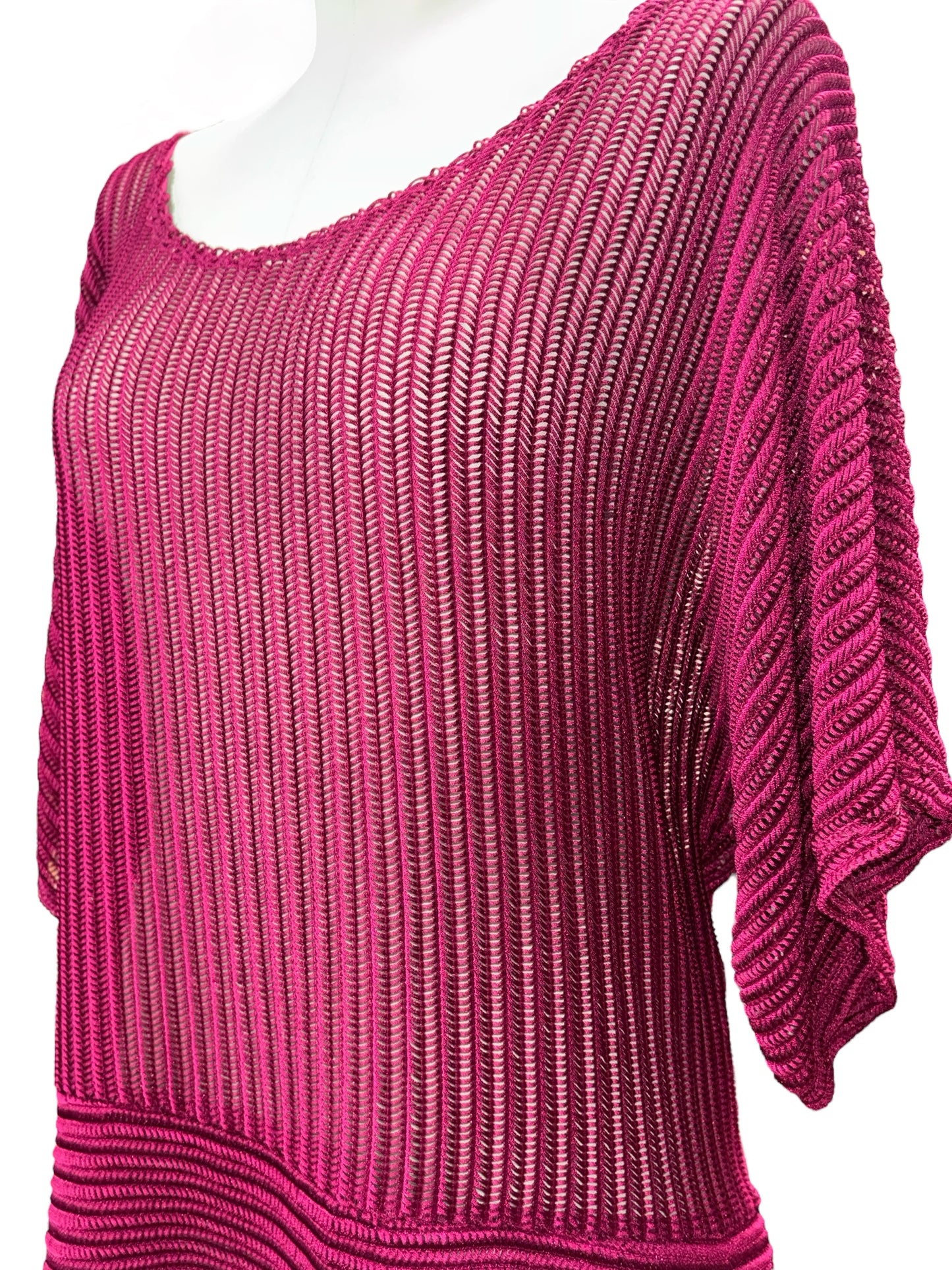 R. Marks New York Fuchsia Open-Knit Dolman Sweater Top – Size 2X, Made in USA