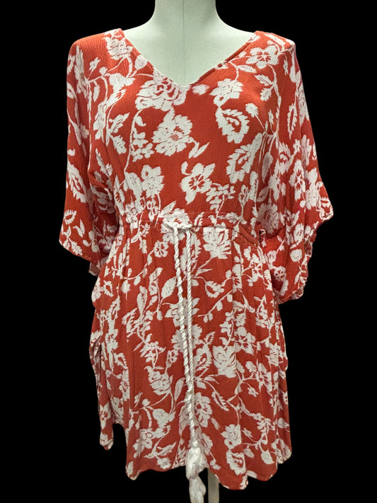 Robert Louis Burnt Orange & White Floral Boho Dress – Size M