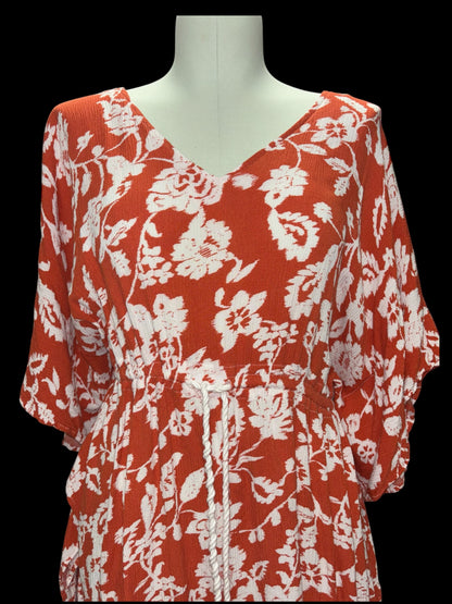 Robert Louis Burnt Orange & White Floral Boho Dress – Size M