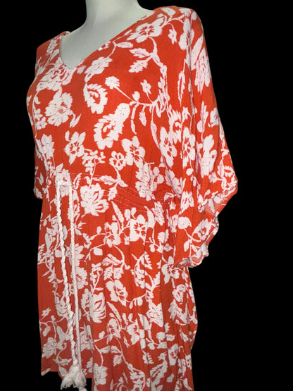 Robert Louis Burnt Orange & White Floral Boho Dress – Size M