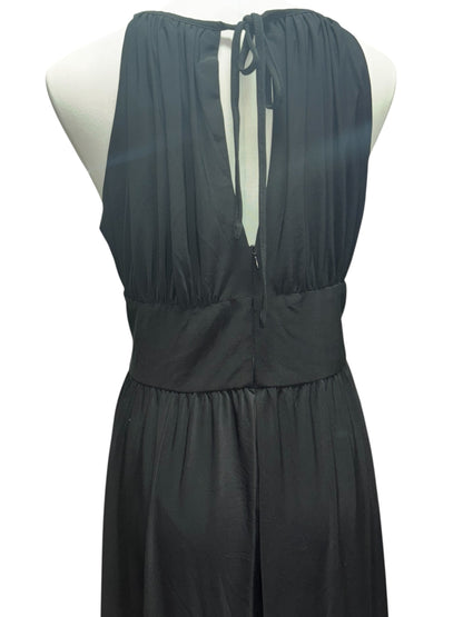 R&M Richards Glam Gown – Size 16 Black Beaded Waist Maxi Dress w/ Keyhole Neck