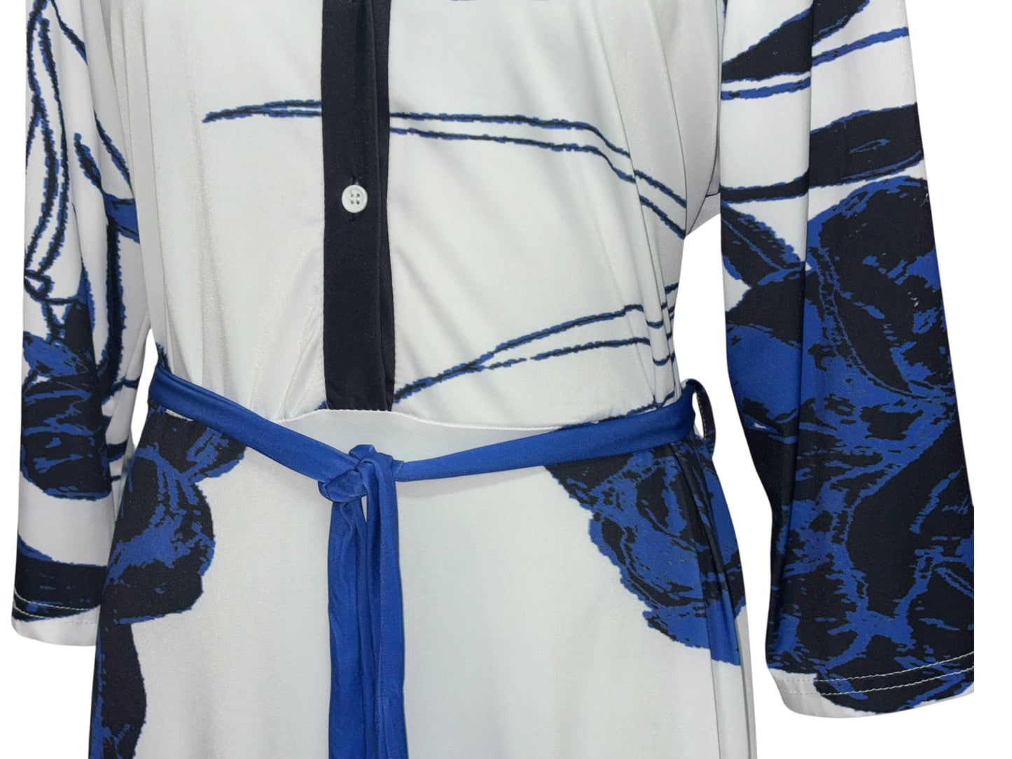 Lily by Firmiana XL Belted Shirt Dress – Blue & Black Abstract Floral Maxi