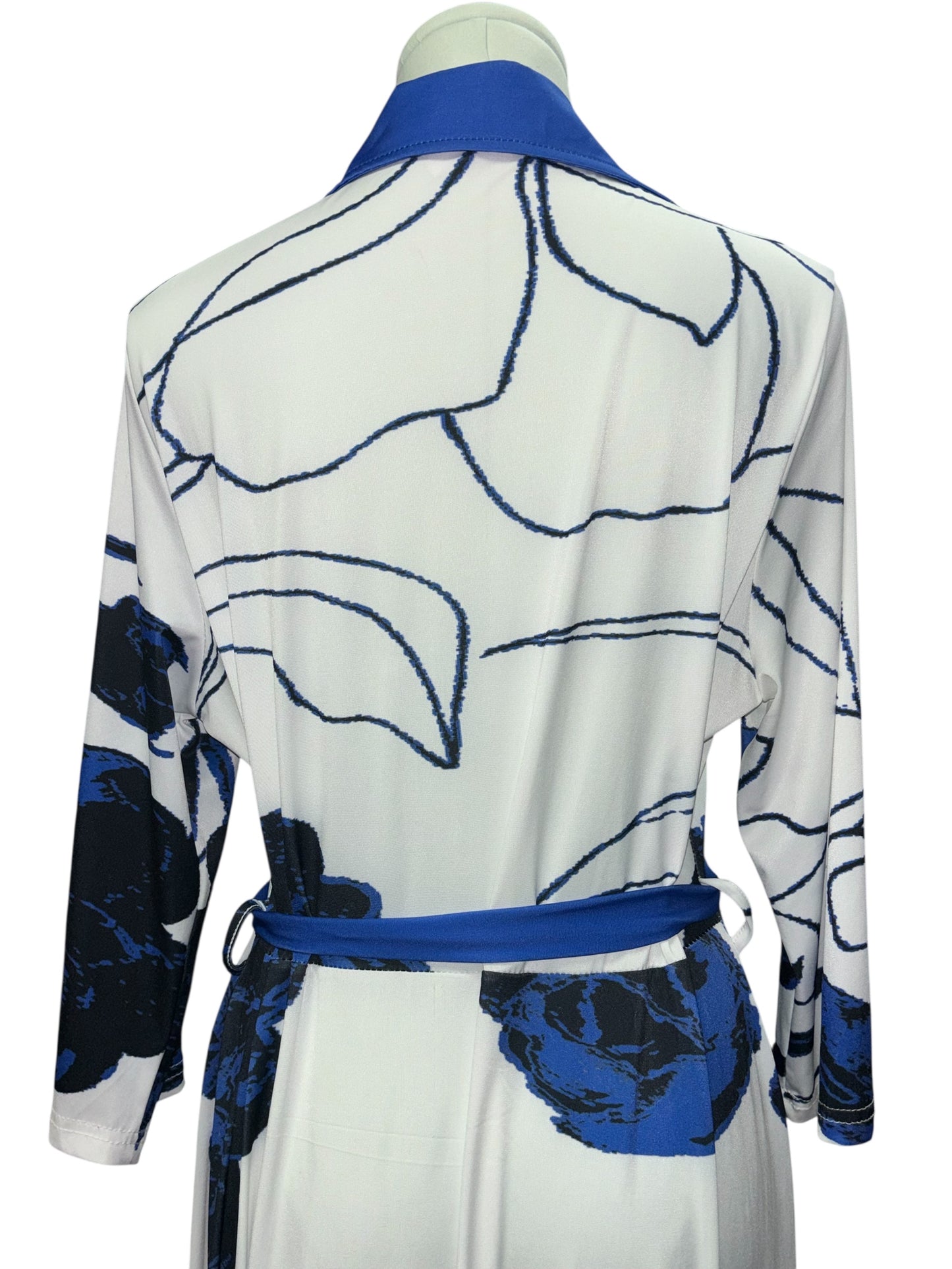 Lily by Firmiana XL Belted Shirt Dress – Blue & Black Abstract Floral Maxi