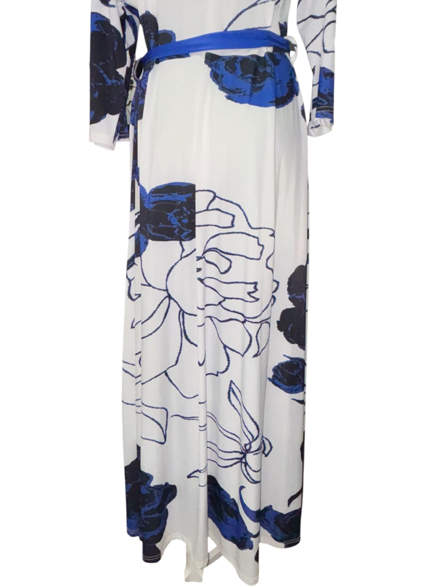 Lily by Firmiana XL Belted Shirt Dress – Blue & Black Abstract Floral Maxi