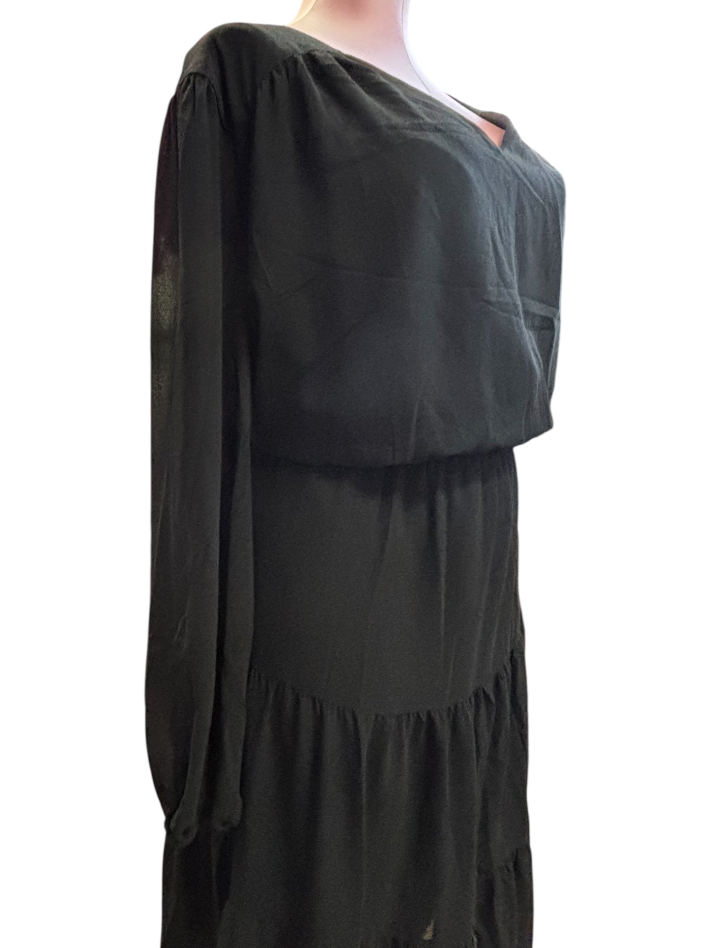 Karina Michele Black Tiered Midi Dress – Sheer Sleeves, Size 20W