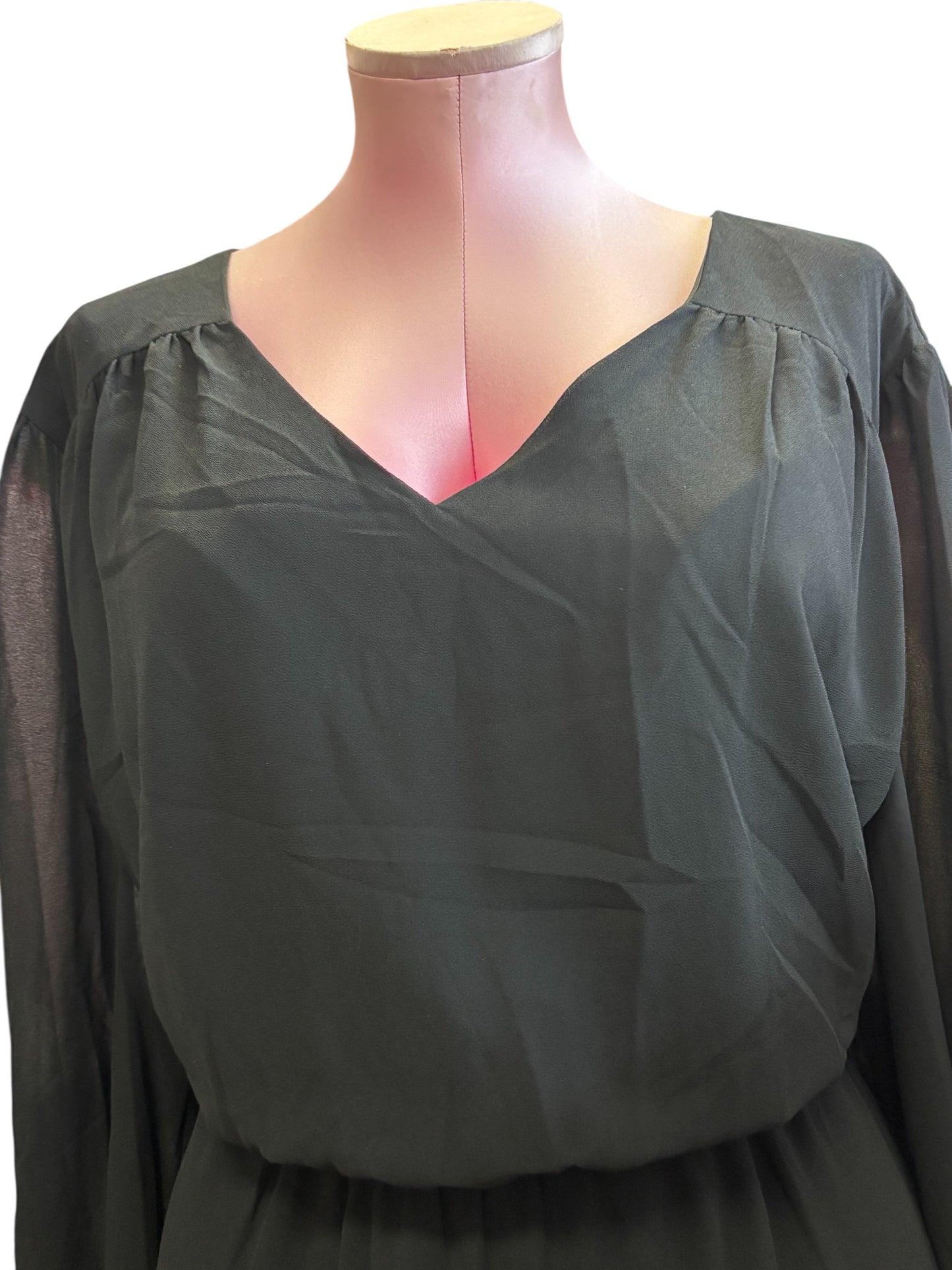 Karina Michele Black Tiered Midi Dress – Sheer Sleeves, Size 20W