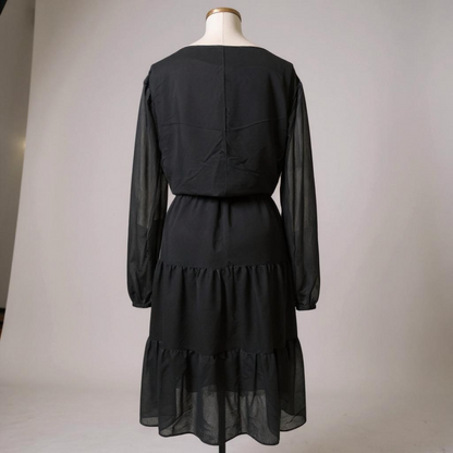 Karina Michele Black Tiered Midi Dress – Sheer Sleeves, Size 20W
