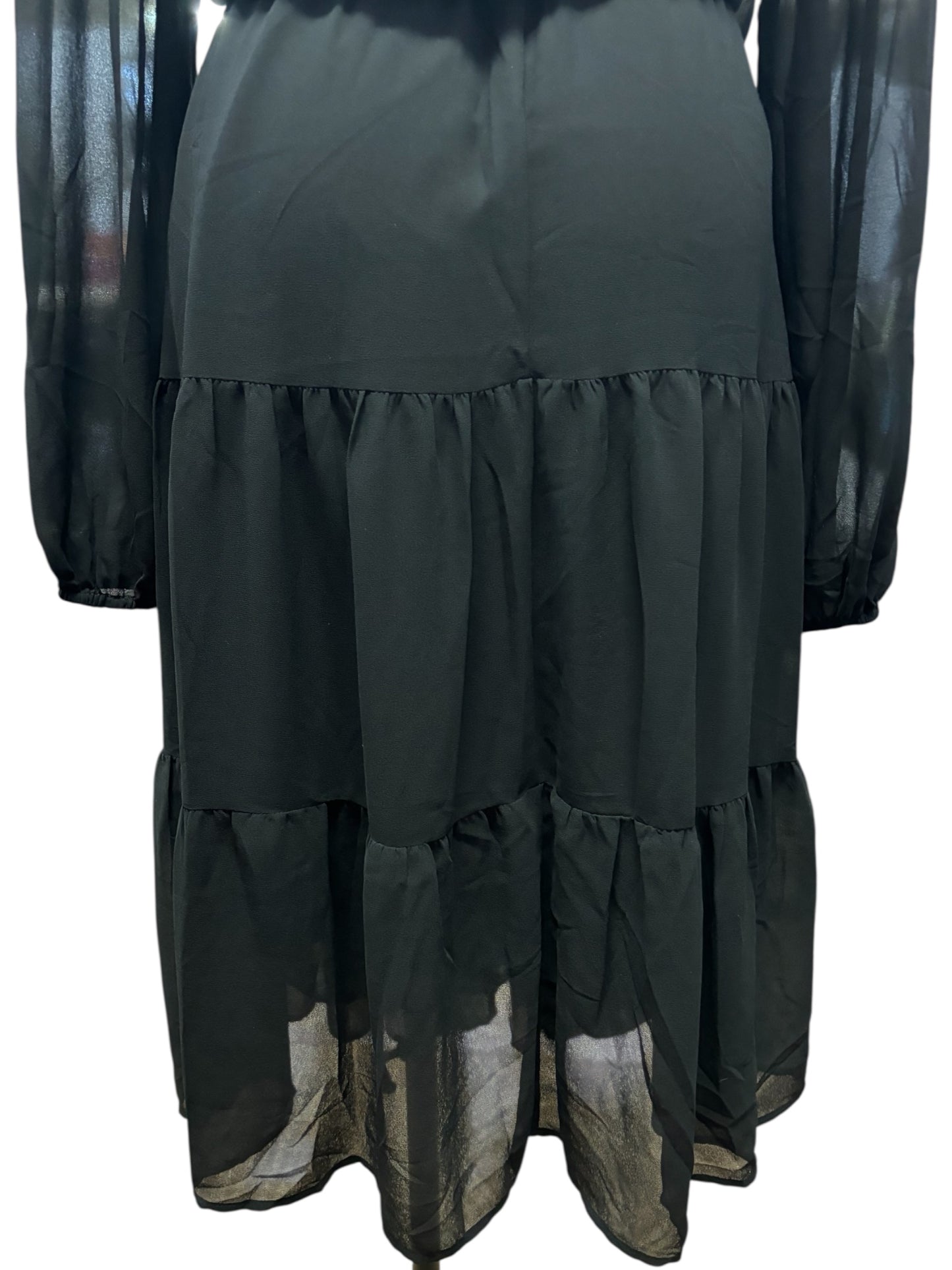 Karina Michele Black Tiered Midi Dress – Sheer Sleeves, Size 20W