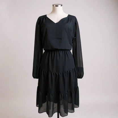 Karina Michele Black Tiered Midi Dress – Sheer Sleeves, Size 20W