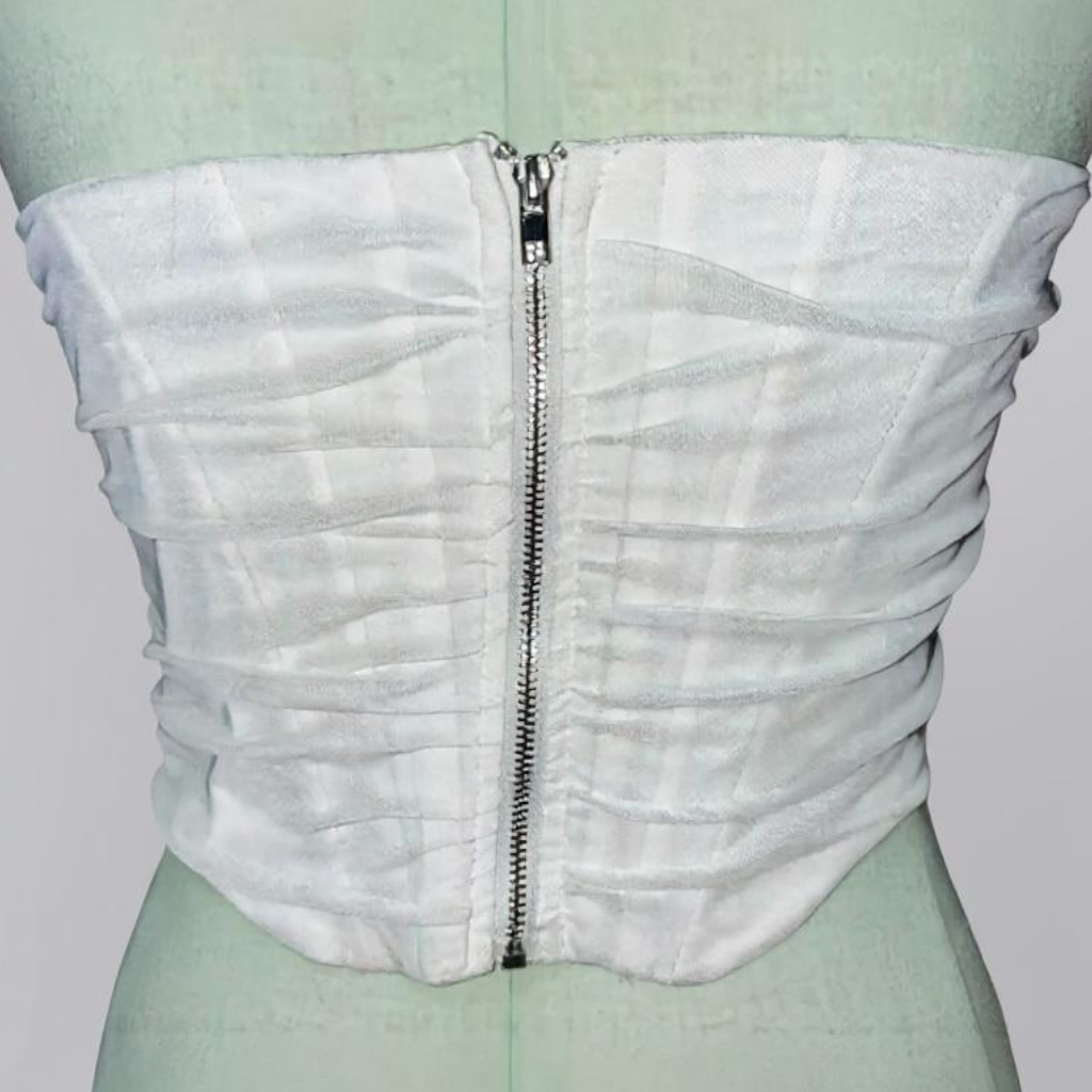 French Tulle White Ruched Mesh Corset Top (Size M)