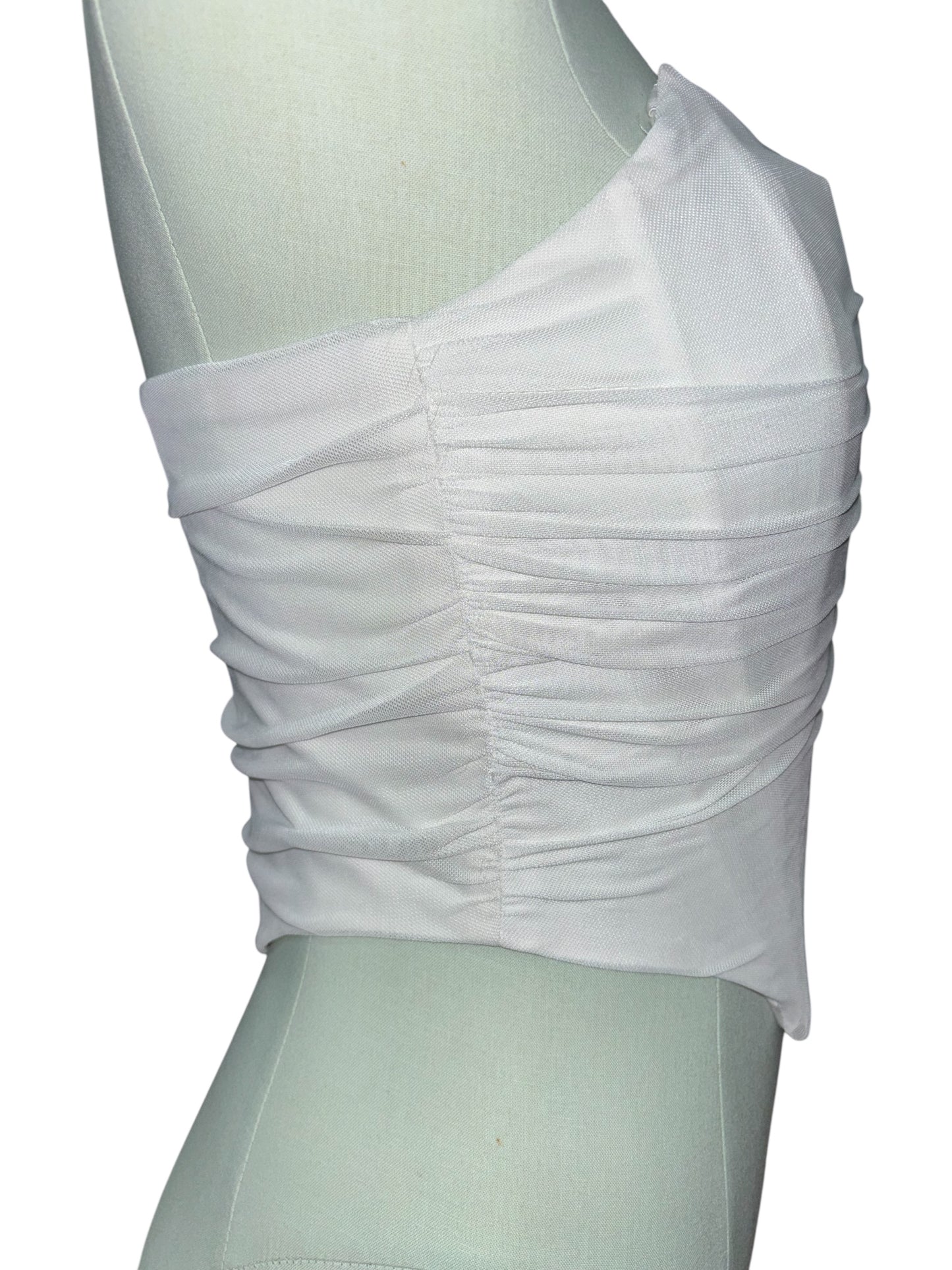 French Tulle White Ruched Mesh Corset Top (Size M)