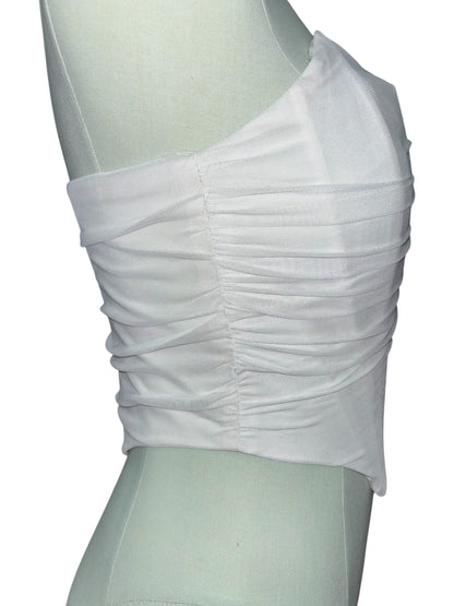 French Tulle White Ruched Mesh Corset Top (Size M)