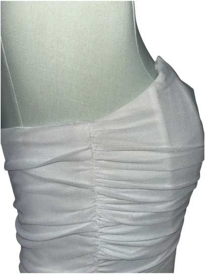 French Tulle White Ruched Mesh Corset Top (Size M)