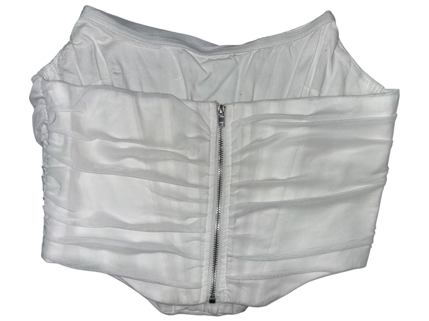 French Tulle White Ruched Mesh Corset Top (Size M)