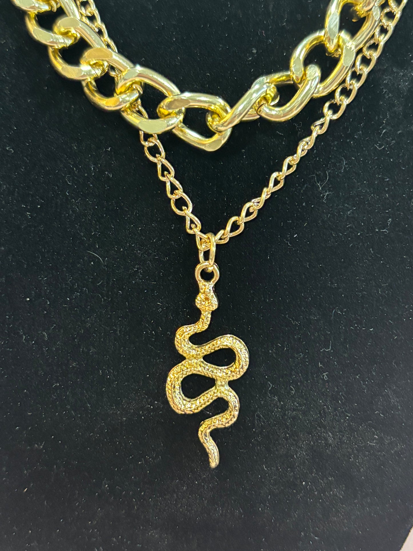 Double Chain Snake Pendant Statement Necklace