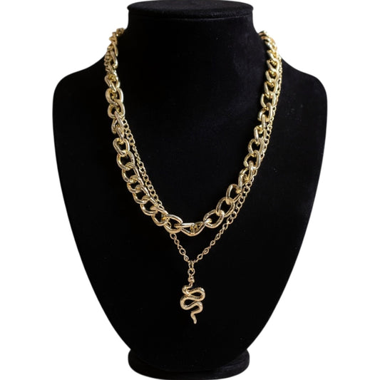 Double Chain Snake Pendant Statement Necklace