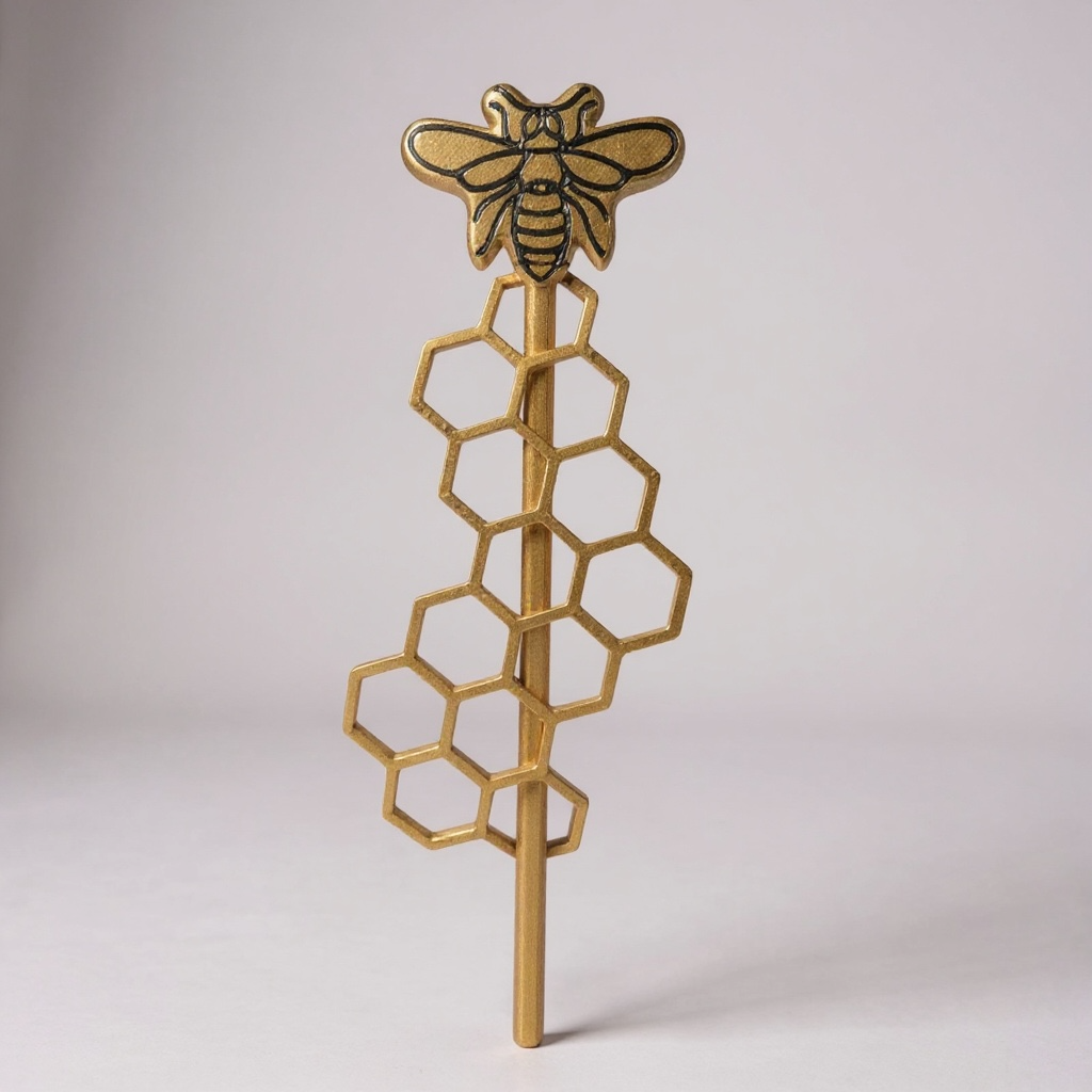 Golden Bee & Honeycomb Hair Stick – 3D Printed Bun Pin