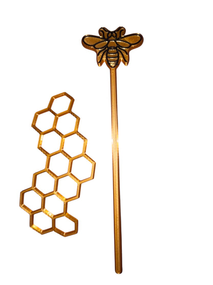 Golden Bee & Honeycomb Hair Stick – 3D Printed Bun Pin