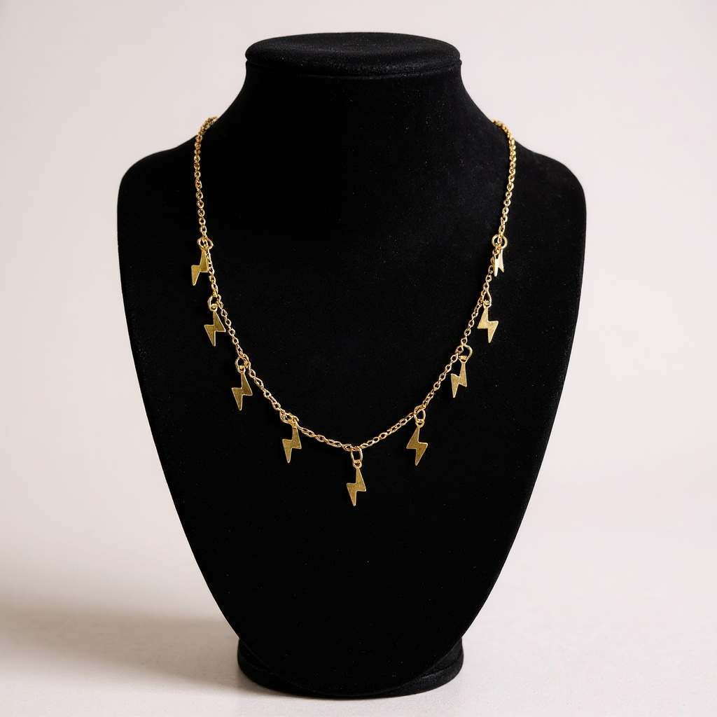 Gold Lightning Bolt Charm Necklace – Edgy & Fun