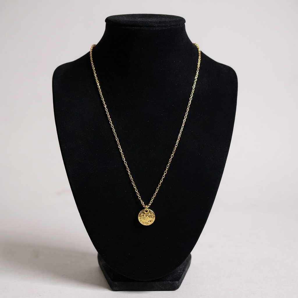 Gold Textured Coin Pendant Necklace – Vintage Inspired