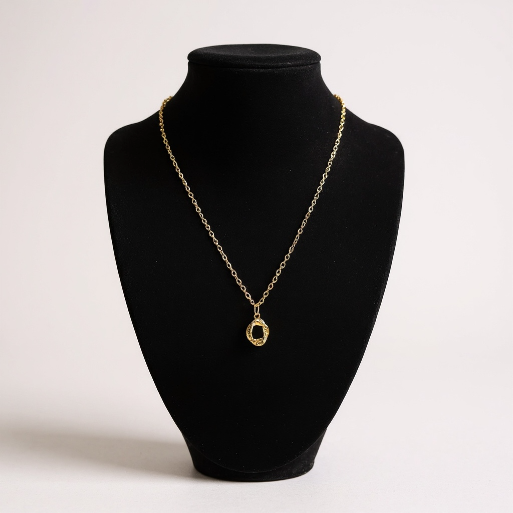 Gold Twisted Circle Pendant Necklace – Rhinestone Accent