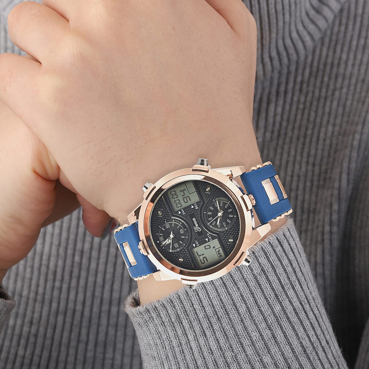 Genoa Miyota Electronic Movement Multi-Function Watch in Blue Silicone Strap