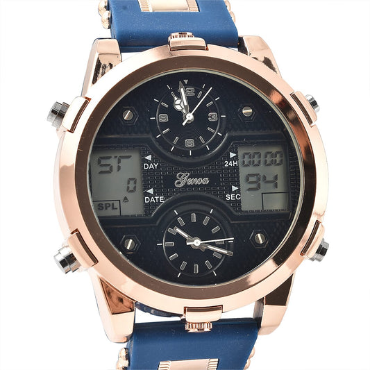 Genoa Miyota Electronic Movement Multi-Function Watch in Blue Silicone Strap