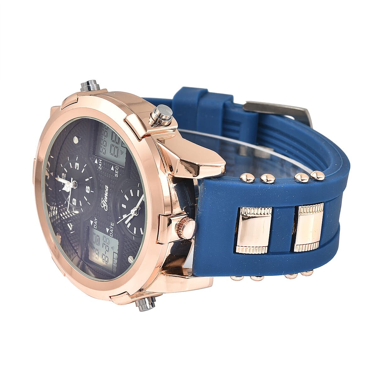 Genoa Miyota Electronic Movement Multi-Function Watch in Blue Silicone Strap