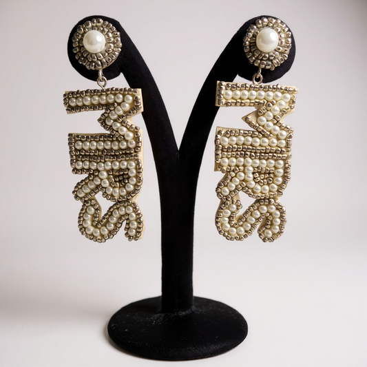 Pearl & Crystal “MRS” Statement Drop Earrings