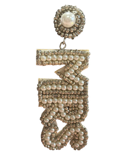 Pearl & Crystal “MRS” Statement Drop Earrings