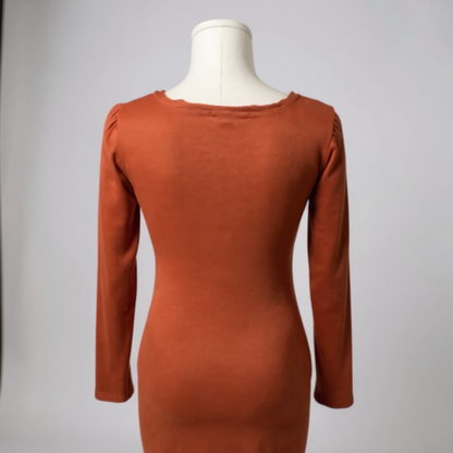 Derek Heart Rust Long Sleeve Ruched V-Neck Tunic – Size Small