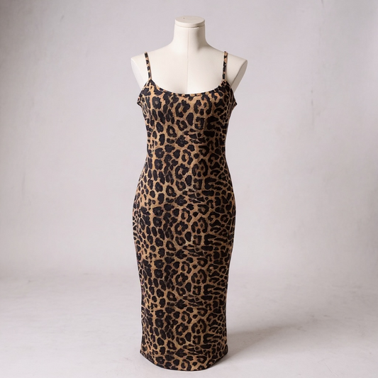 Leopard Print Bodycon Midi Dress – Size L