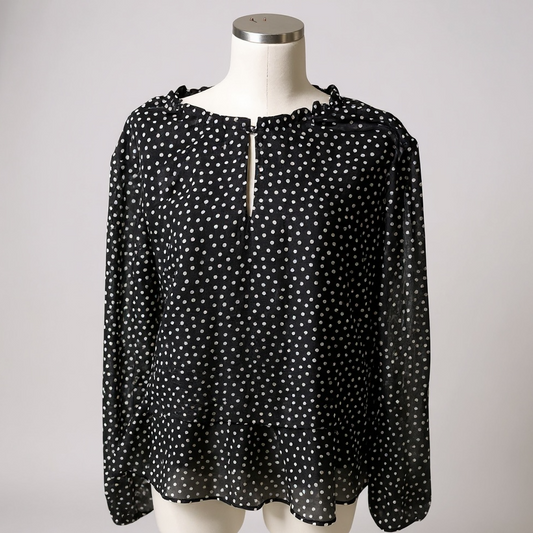 Nine West Black & White Polka Dot Sheer Blouse – Size XL