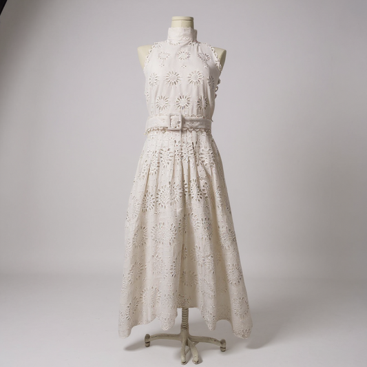  Zara White Eyelet Midi Dress – Size M