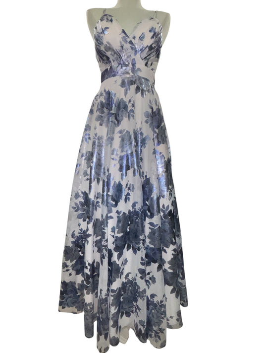 City Vibe Blue & Silver Floral Maxi Dress – Size 3