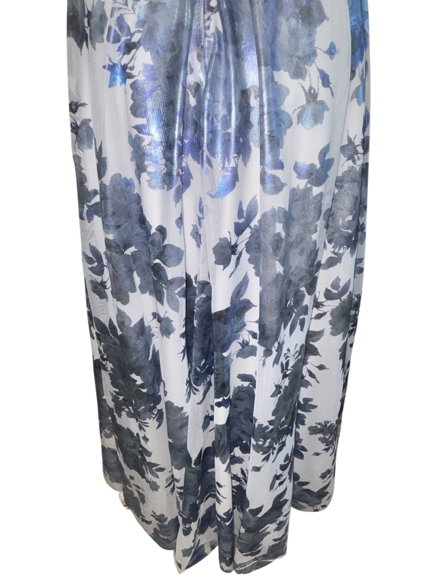 City Vibe Blue & Silver Floral Maxi Dress – Size 3