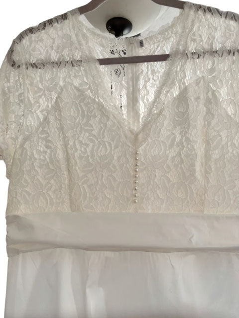 Ivory Lace Cap Sleeve Tea Length Dress, Size 3X